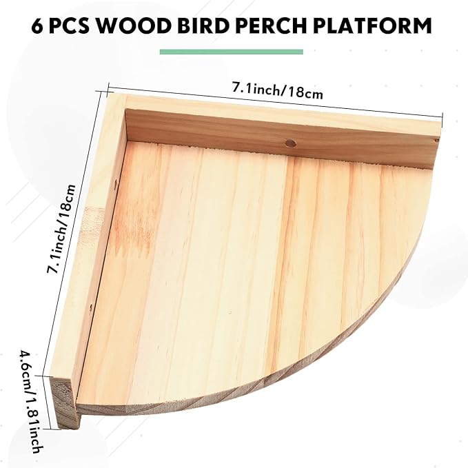 Wettarn 6 Pcs Bird Perch Platform Bird Corner Parrot Perch Corner Wooden Stand Sector Playground Cage Accessories Shelf for Parakeet Conure Cockatiel Budgie Gerbil Rat(7.1 x 7.1 Inch)