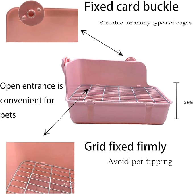 11Pcs Rabbit Litter Box Toilet,Bunny Corner Litter Bedding Plastic Square Grate Guinea Pig Bunny Ferret Hamster Hedgehog, Potty Trainer Bedding Box for Guinea Pig Ferret Hamster Hedgehog (Pink)