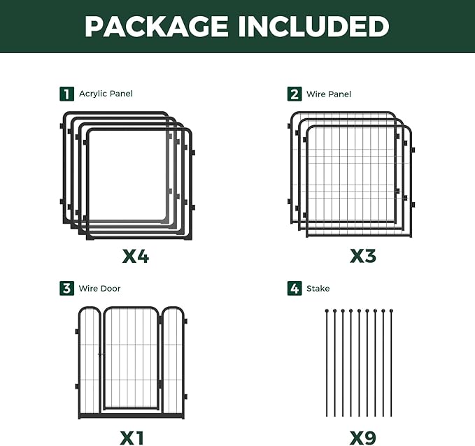 FXW Homeplus Unleashed Indoor Dog Playpen - Stress-Free and Safe Play, Heavy Duty 24 Inch 4 Acrylic Panels + 4 Wire Panels Dog Pen for Puppy and Small Dogs, Black│Patented