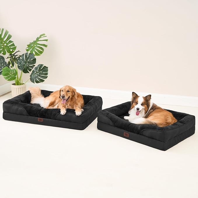 EHEYCIGA Memory Foam XXL Dog Bed for XLarge Sized, Extra Large Orthopedic Dog Sofa with Sides and Waterproof Liner, Washable Bolster Pet Couch with Removable Cover, 52x41x8 Inch, Black