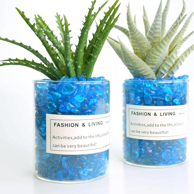 1 Lb (460 g) Lake-Blue Sea Glass Stones Irregular Rainbow Glass Pebble Decorative Rock Quartz Tumbled Gemstone Chips for Aquarium Decoration/Vase Filler/Jewelry Making/Handwork Craft/Gems Display