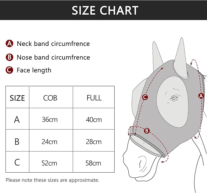 Horse Fly Mask, Fly Masks for Horses with Ears, Super Comfort & Stretchy Fitting Equine Fly Mask Red Cob
