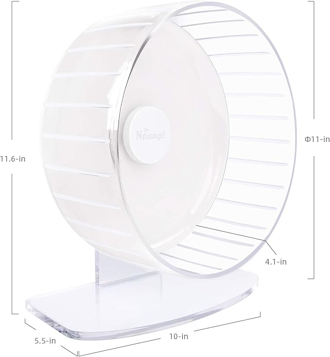 Niteangel Super-Silent Hamster Exercise Wheels: - Quiet Spinner Hamster Running Wheels with Adjustable Stand for Hamsters Gerbils Mice Or Other Small Animals (L, White)