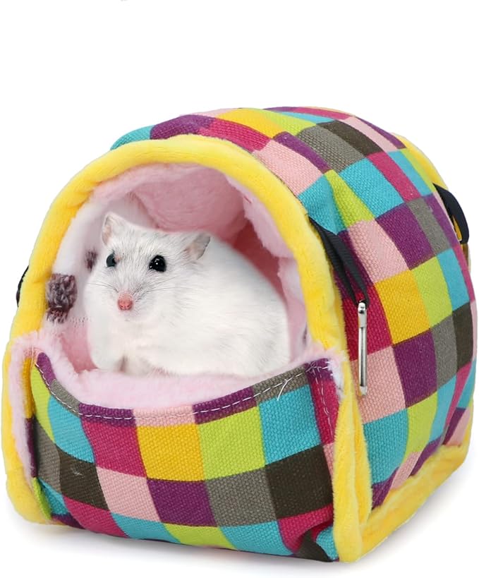 Wontee Hamster Bed Hideout Sugar Glider Hammock Small Animal Warm Bed House for Hamsters Hedgehogs Sugar Glider Gerbils Mice (Medium, Colorful Plaid)