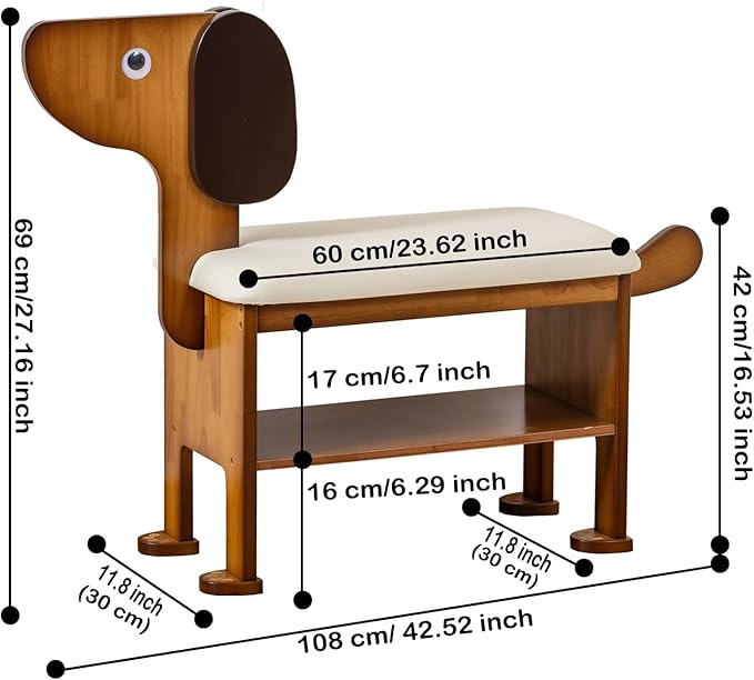 latifolia Puppy Shoe Bench, 2-Tier Solid Wood Entryway Organizer, Cute Pet-Shaped Shoe Bench for Hallway & Living Room,(23.62 inch)
