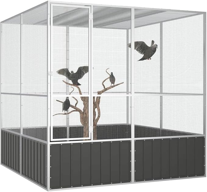 Steel Bird Cage, Large Flight King Bird Cage for Cockatiels African Grey Quaker Amazon Sun Parakeets Green Cheek Conures Pigeons Parrot Bird Cage Birdcage, Anthracite 84.1"x85.6"x83.3"