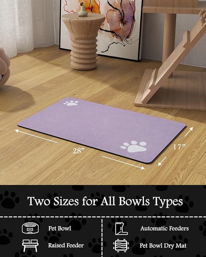 Pet Feeding Mat-Absorbent Dog Mat for Food and Water Bowl-No Stains Quick Dry Water Dispenser Mat-Dog Accessories Pet Supplies-Bowl for Messy Drinkers(Purple,17"x28"