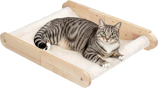 HOOBRO Wood Cat Wall Shelf, Cat Hammock and Wall-Mounted Bed Furniture with Soft Fabric, 18.9" L x 13.8" W, Easy to Install, Holds up to 40 lb, for Lounging, Playing, Sleeping, Natural NL03CS03N1