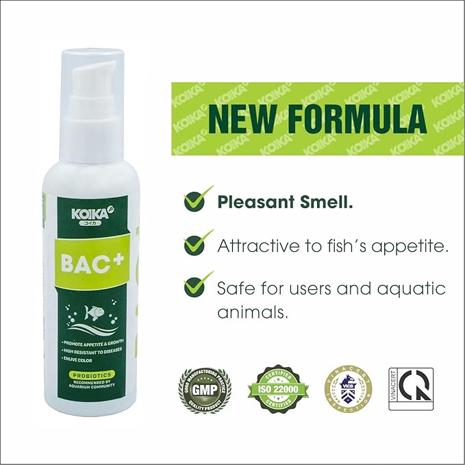 KOIKA BAC+ Aquarium Probiotics, Pleasant Smell, Disease Resistance, Immunity Boosting (BAC+ (New Formula), 105ml)