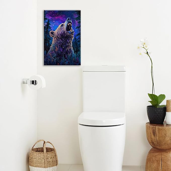 Bear Forest Wall Art Canvas Fantastic Animal Wall Decor Prints Framed Painting Pictures Gifts Artwork for Bathroom Kitchen 16"x24"