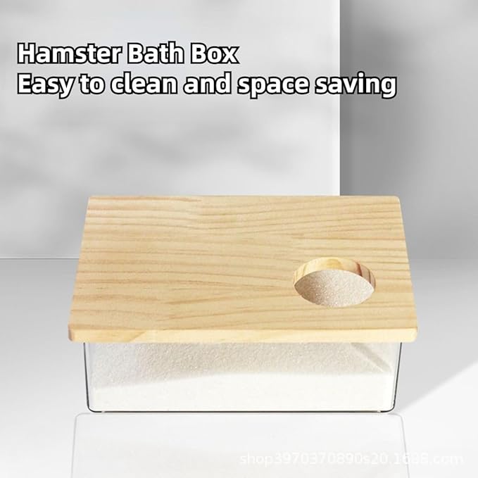 Hamster Sand Bath Box Container, Small Pet Sandbox Lid Design Wooden Sandbox Dust Bath, Transparent Bathroom & Digging Box Acrylic Syrian Hamster Litter Box Animal Accessories (D Small)