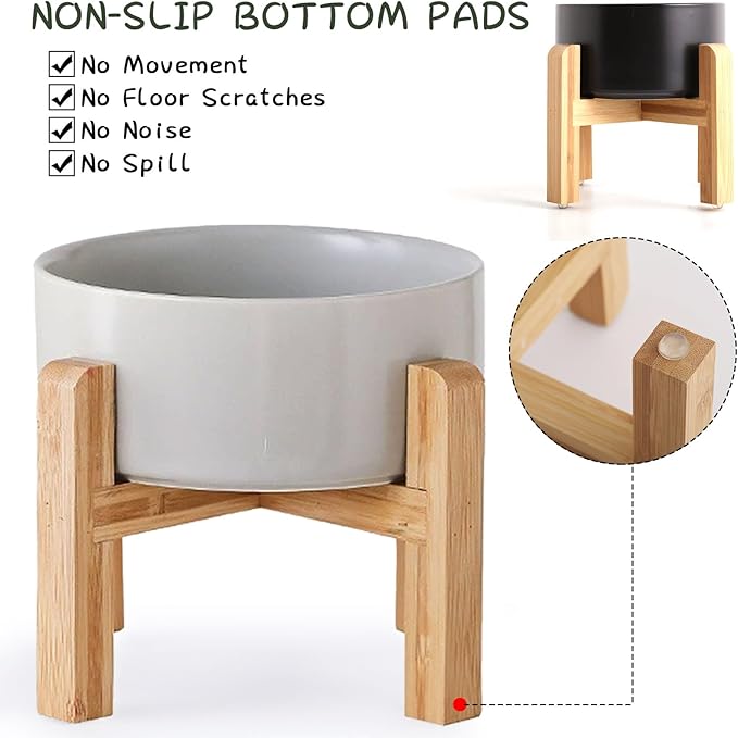 Petygooing Grey Elevated/Raised Ceramic Dog Bowl for Small Breeds, Dog Food Water Dish with Stand,Pet Feeding Bowl with Anti Slip Rubber for Cats and Small Dogs Puppy 13.5 OZ (5.1In / 1.7 Cups)