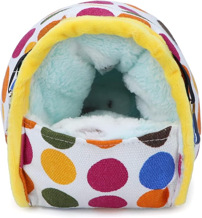 Wontee Hamster Bed Hideout Sugar Glider Hammock Small Animal Warm Bed House for Hamsters Hedgehogs Sugar Glider Gerbils Mice (Medium, Colorful Dots)