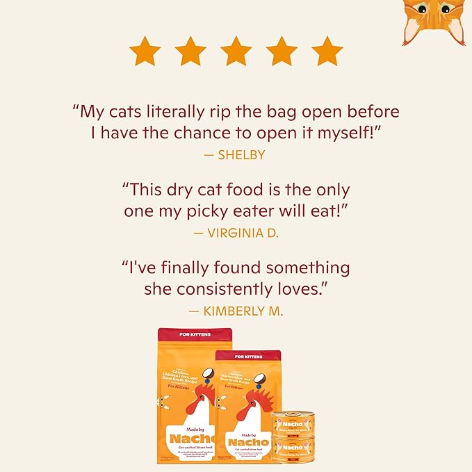 Made by Nacho Kitten Dry Kibble Infused with Bone Broth, Healthy High Protein Cat Food, Cage-Free Chicken and Chicken Liver, 4lb Bag