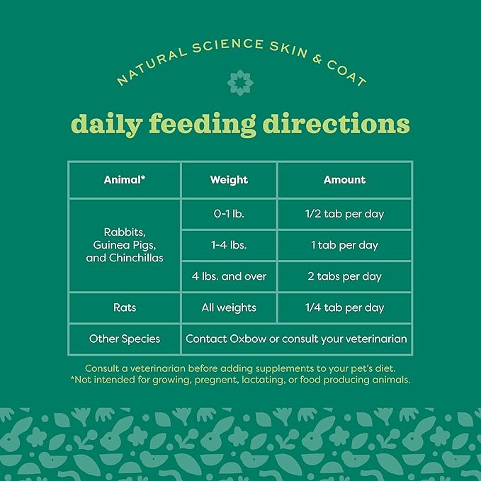 Oxbow Animal Health Natural Science Skin & Coat Support, Supplement for Rabbit & Guinea Pig, Made with Oxbow Timothy Hay, Includes Palm Oil & Omega 3 & 6 Fatty Acids, Made in USA, 4.2 oz Bag