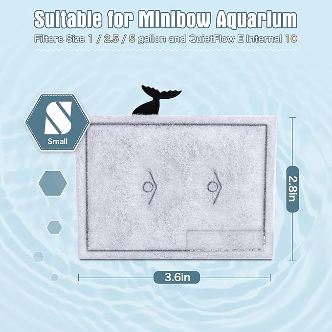 6 Packs Small Filters Cartridges Compatible with Aqueon Small Filter Carbon Filter Cartridge Compatible with Aqueon QuietFlow E Internal Power Filter 10 and 1/2.5/5 Gallon Minibow Aquarium Filters