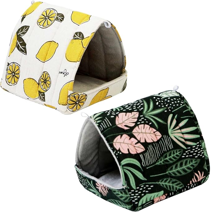 JSPYFITS 2 Pack Guinea Pig Hideout,Small Animal House Guinea Pig Bed Washable Cage Accessories for Small Pet Bunny/Rabbit/Hamster/Chinchilla Guinea Lemon/Forest