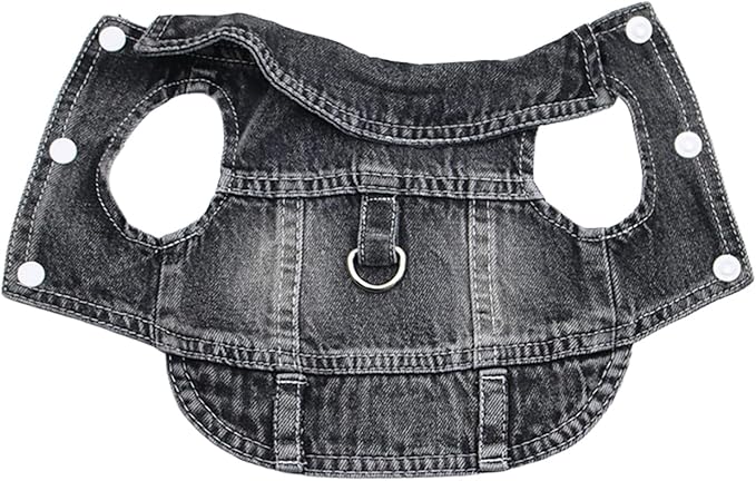 Puppy Clothes for Small Dogs Boy,Classic Western Denim Dog Coat,Dog Jeans Jacket with Leash D-Ring,Pet Cat Costumes,Cooling Harness Vest for Walking (Black, Large)