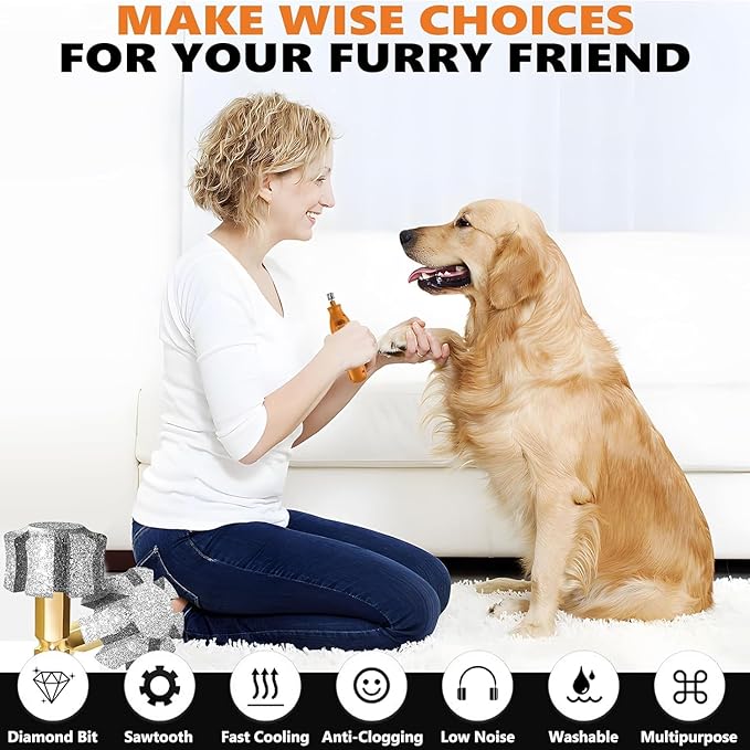 LENONG Fast Cooling Dog Nail Grinder Head with 7-Grooves, Anti-Clogging Diamond Pet Nail Grinder Replacement Heads with Steel Brush for Casfuy and Most Brands (2pcs 80#)