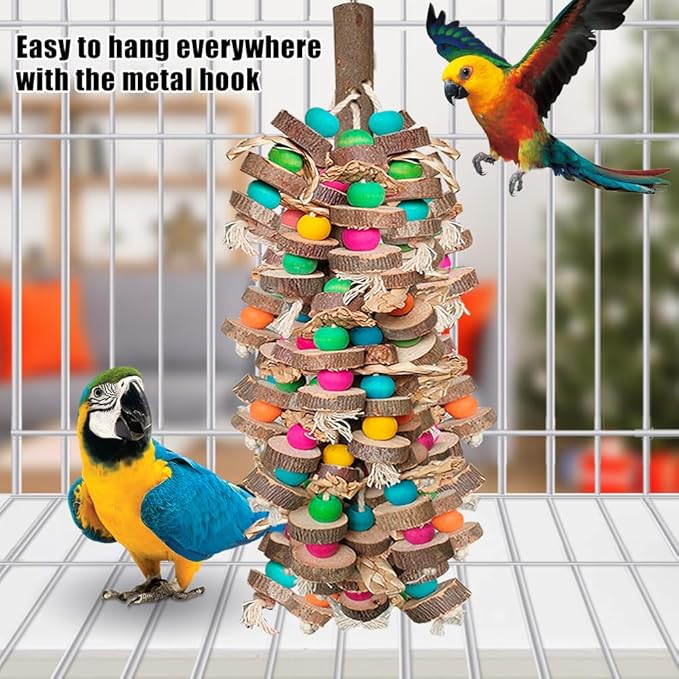 Parrot Toys for Large Birds, Multicolored Wooden Blocks Bird Chewing Toy Parrot Cage Bite Toy or Macaws Cokatoos African Grey and Large Medium Birds