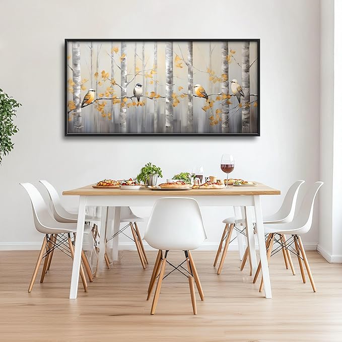 Quorin Bird Large Wall Art Abstract Forest Birds Pictures Wall Decor Yellow Woods Branches Tree Canvas Print Painting Artwork for Bathroom Living Room Bedroom 60L x 30W