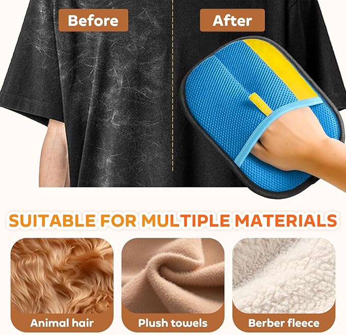 Reusable Pet Hair Remover Gloves – Electrostatic Lint & Fur Removal, Machine Washable Cleaning Gloves for Furniture, Clothes & Car (Blue)