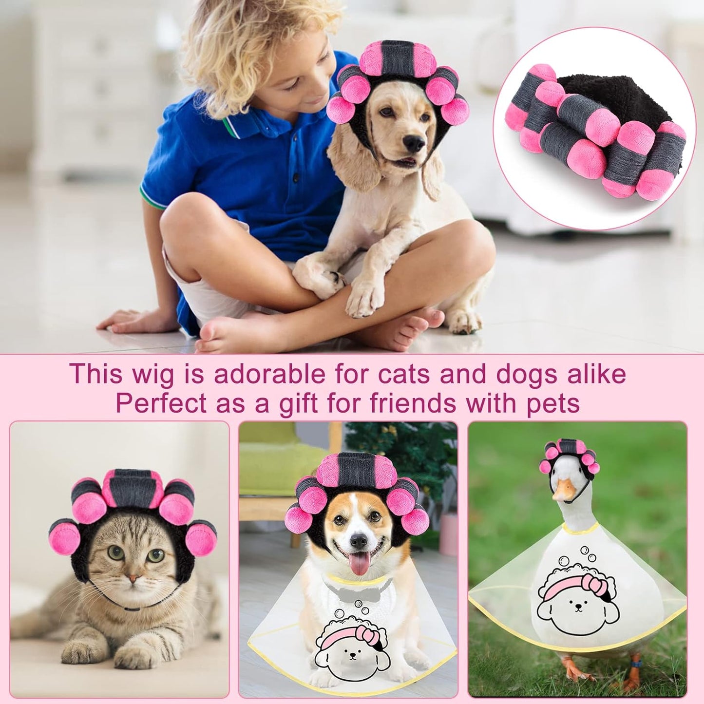 Funny Dog Curler Wig Costume & Glasses - Adjustable, Soft & Warm Pet Wig for Small, Medium & Large Dogs & Cats - Perfect for Halloween, Christmas & Parties (Fits Pet Head Circumference 6-27 Inch)