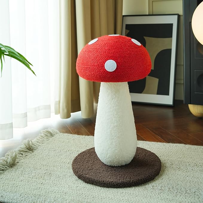 Mushroom Cat Scratcher, Cute Cat Scratching Post, Durable Sisal Rope Cat Scratching Board, Kitten Tree, Cat Toy for Cats to Play and Care for Their Claws, No Assembly Required (Red, Big, 7)