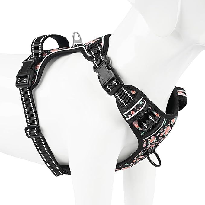 Timos Dog Harness, No-Pull Pet Harness with 2 Leash Clips, 3 Snap Buckles Adjustable Soft Padded Dog Vest, Reflective No-Choke Pet Oxford Vest with Easy Control Handle for Small Medium Large Dogs