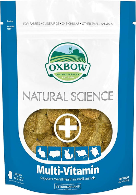 Oxbow Animal Health Natural Science Multi-Vitamin, High Fiber Supplement for Rabbit & Guinea Pig, Made with Timothy Hay, Multi-Pet Households, Omega 3 & 6 Fatty Acids, Made in USA, 4.2 oz Bag