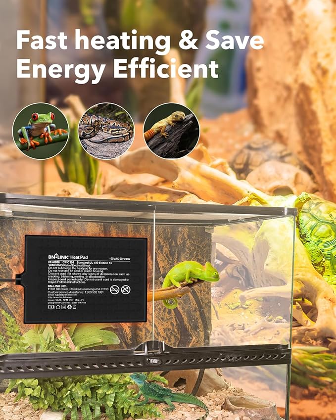 BN-LINK Reptile Heat Pad 6"X8" 8W for 10-20gal Under Tank Terrarium Heating Mat Waterproof for Turtle, Lizard, Frogs, Snake, Hermit Crab