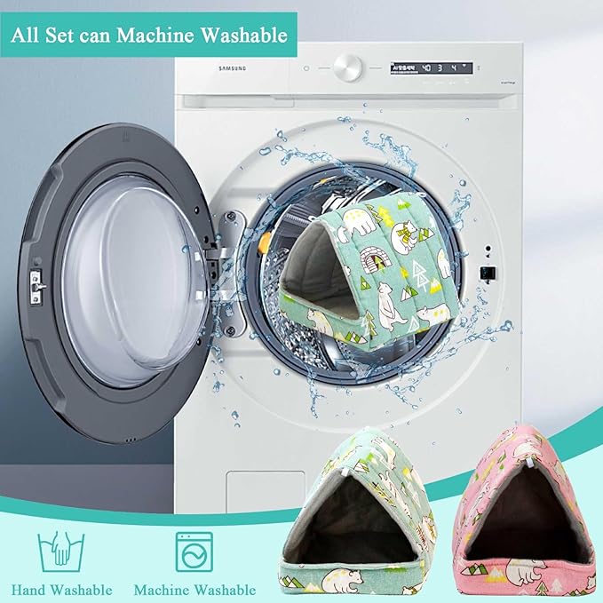 JSPYFITS 2 Pack Guinea Pig Hideout,Small Animal House Guinea Pig Bed Washable Cage Accessories for Small Pet Bunny/Rabbit/Hamster/Chinchilla Guinea Polar Bear Forest