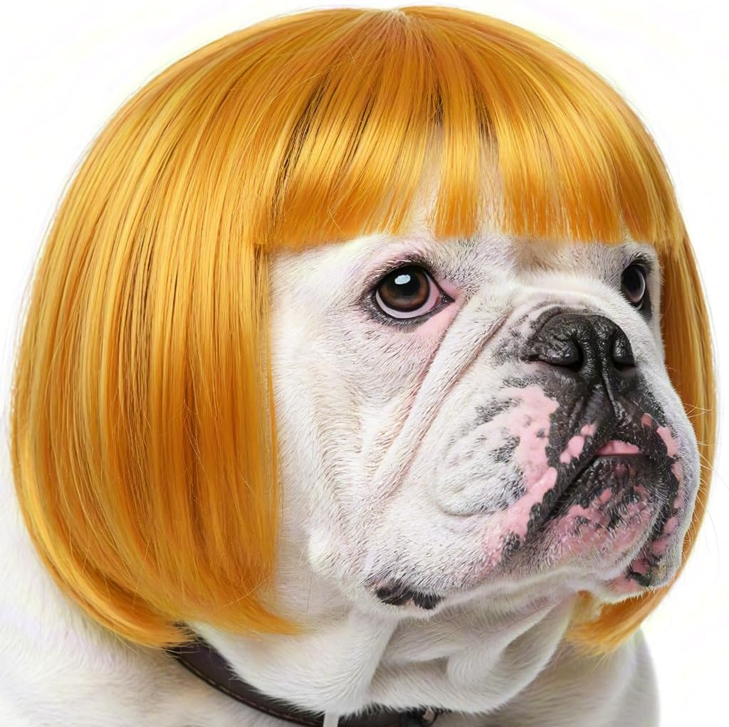 Funny Dog Wig for Small Medium Large Dogs with Adjustable Elastic Bands, Trimmable Pet Costume Cat Cosplay Decoration for Halloween, Christmas, Parties