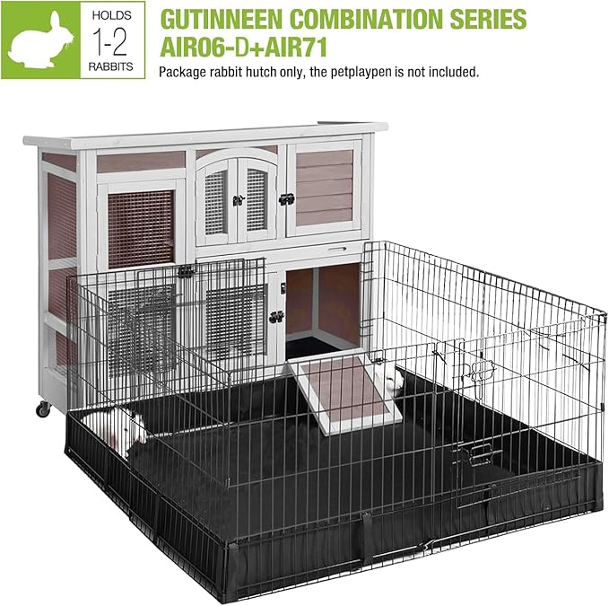 GUTINNEEN Rabbit Hutch Indoor Outdoor Bunny House Guinea Pig Cage on Wheel with Plastic Tray 47inch (Brown)