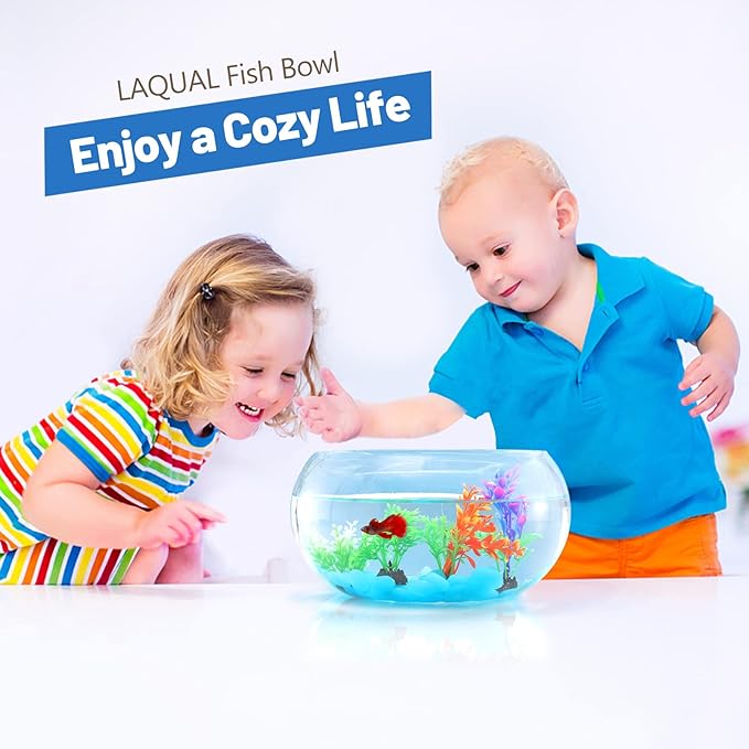 1 Gallon Glass Fish Bowl with Decor, Include Fluorescent Rocks & Colorful Plastic Trees, High White Glass for Clear View, Small Fish Bowl/Aquarium for Betta/Goldfish, Nice Home Décor