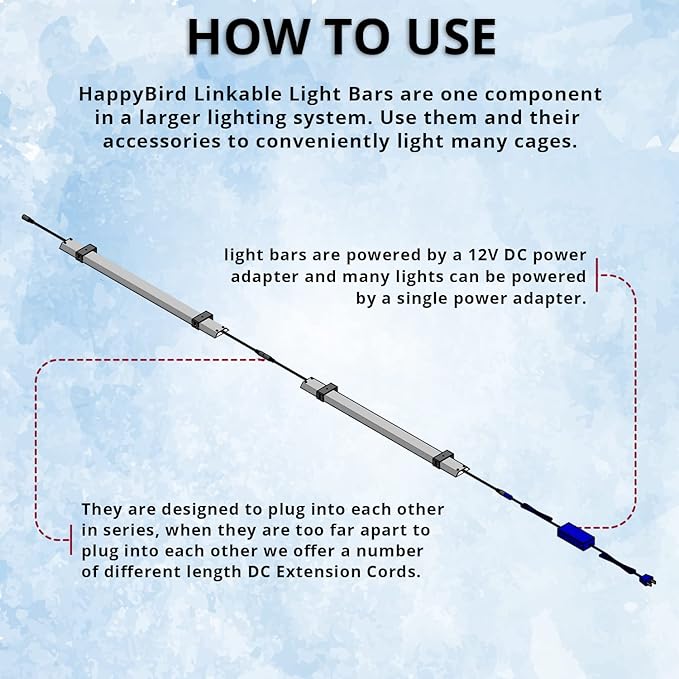 HappyBird Lightning (A Divison of M&M Cage) 24" LED linkable Light bar Without Power Source for Multiple Bird Breeder Cages, Full Spectrum LED. Will NOT Run ON ITS OWN (12 Pack)