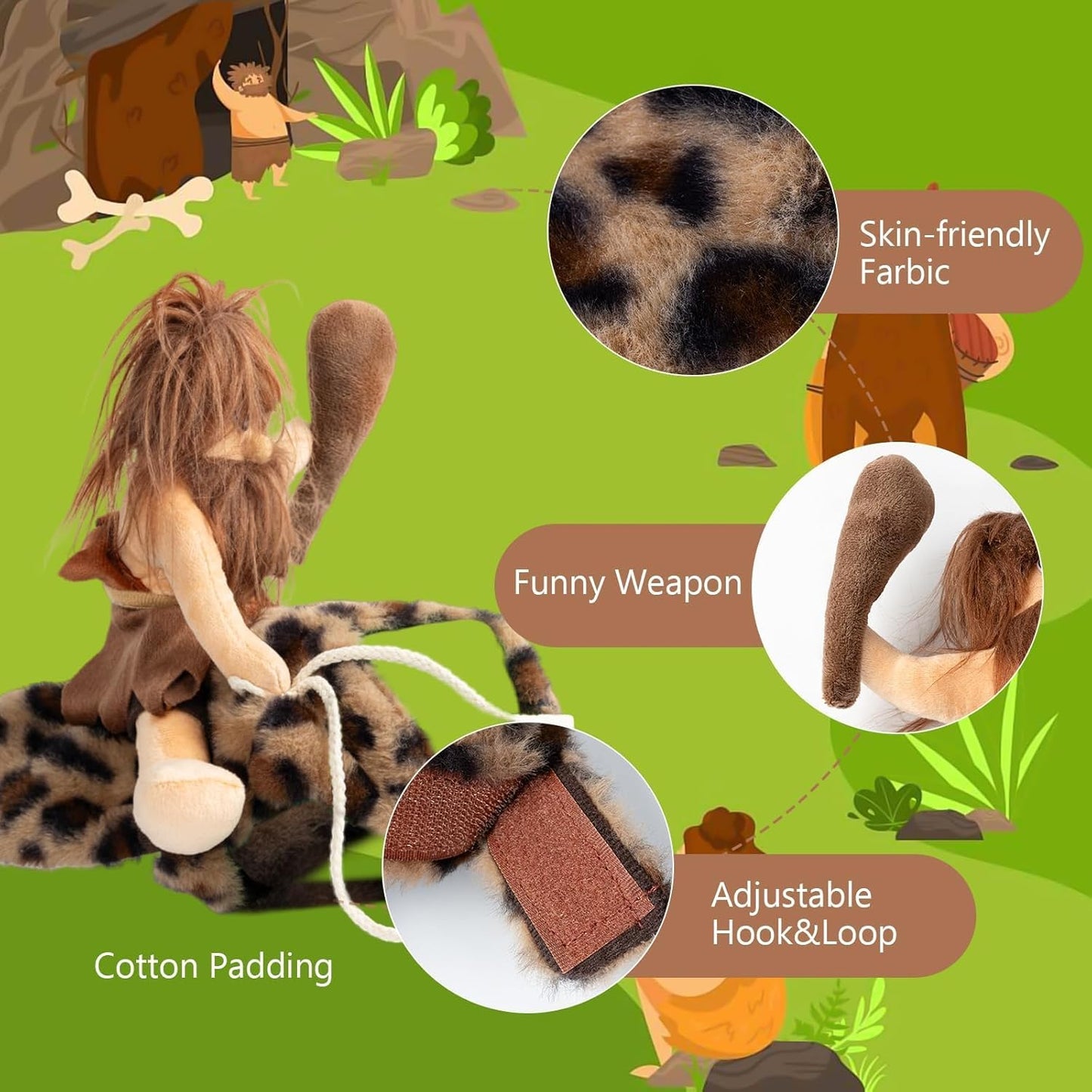 DELIFUR Dog Halloween Costume Funny Dog Cowboy Riding Costume Pet Costume Cat Suit Cowboy Rider Style for Small Medium Large Dogs (Primitive Man, X-Small)