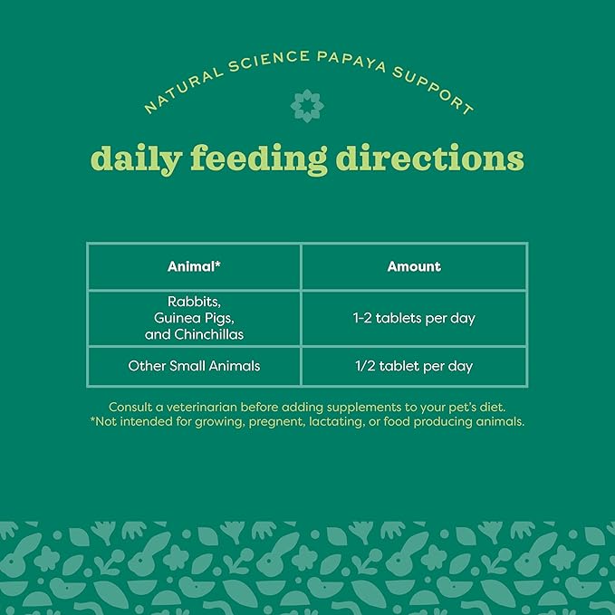 Oxbow Animal Health Papaya Support, High Fiber Digestive Supplement for Rabbit & Guinea Pig, Made with Timothy Hay, Includes Papaya, Pineapple, Papain, & Bromelain, Made in USA, 1.16 oz Bag