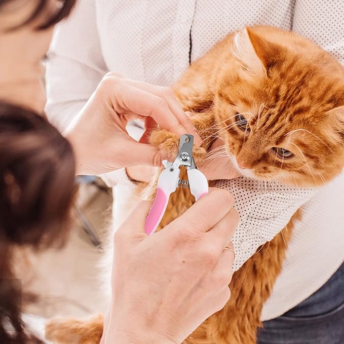 JULMELON Cat Washing Bag 10 PCS Set, Adjustable Cat Shower Net Bag and Pet Grooming Brush with Nail Clipper Nail File Hair Combs Tick Tool Nail Caps for Bathing Nail Trimming Examination(Pink+Green)