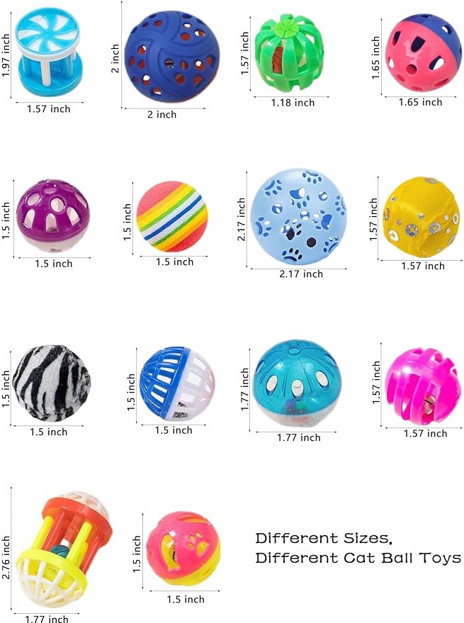 10-Pack Cat Toy Balls with Bells for Kittens and Cats (1.5'' - 2.2'', Cat Toys Mega Set)