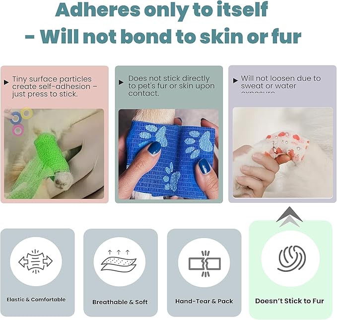 Pet Bandage 6 Rolls, Adhesive Bandage, Self Adhesive Bandage, First Aid Adhesive Gauze, for Horses, Dogs,Cats, Birds, Animals (Checkered, 2 Inch (Pack of 6))