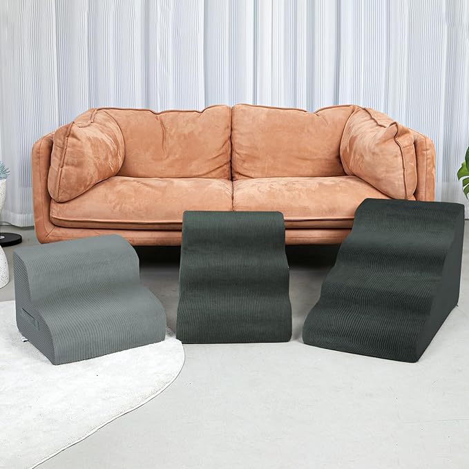 Dog Stairs Steps for High Bed, 4 Steps Pet Steps for Small Dogs Non-Slip Removable Washable Cover Ramp for Indoor Outdoor Car Couch Sofa, Dark Gray