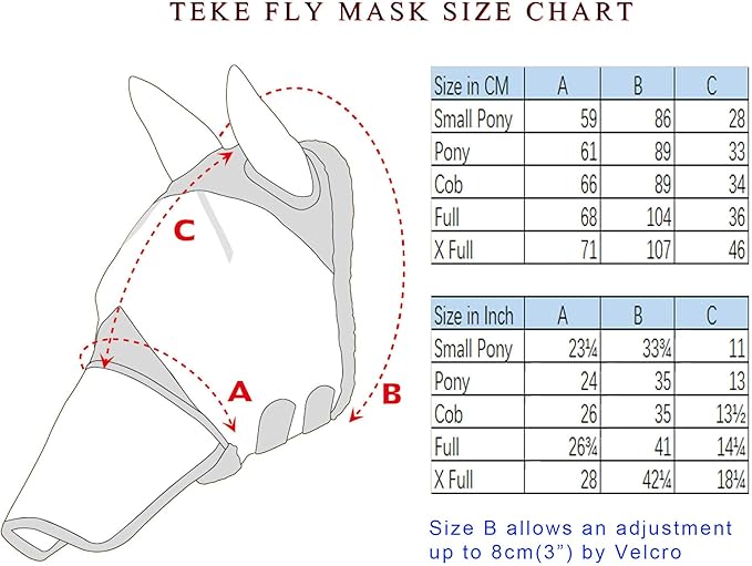 T TEKE Fine Mesh Horse Fly Mask w/Ears, UV Blocking 3D Eye Visor with Extra Fleece Cushioned Forehead, Protection from Insect Pests