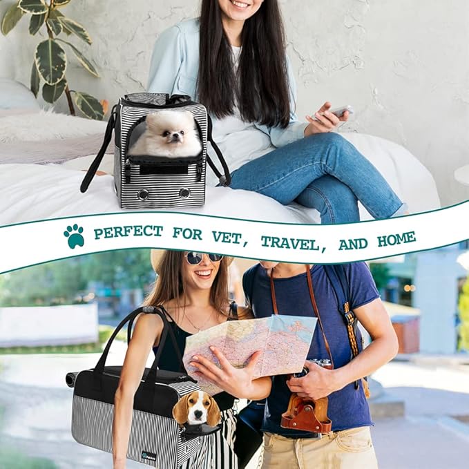 PetAmi Dog Purse Carrier for Small Dogs, Airline Approved Soft Sided Pet Carrier with Pockets, Ventilated Dog Carrying Bag for Puppy Cat, Dog Travel Supplies Bag, Sherpa Bed, Max 12 lbs, Stripe Black