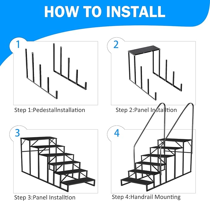 RV Stairs 6 Step Ladder, RV Steps Anti-Slip, Hot Tub Steps with Handrail, 660 lbs RV Ladder for 5th Wheel RV, Mobile Home Stairs(2handrails)