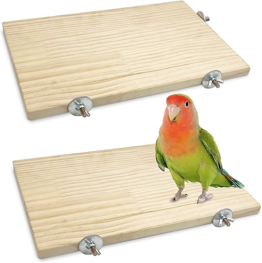 kathson 11.8 x 7.8 Inches Large Bird Perch, 2 PCS Natural Wooden Parrot Stand Platform, Parakeet Rectangle Stand Perch Shelf, Cockatiel Corner Shelf for Conure Budgie Cockatoo Macaw African Grey
