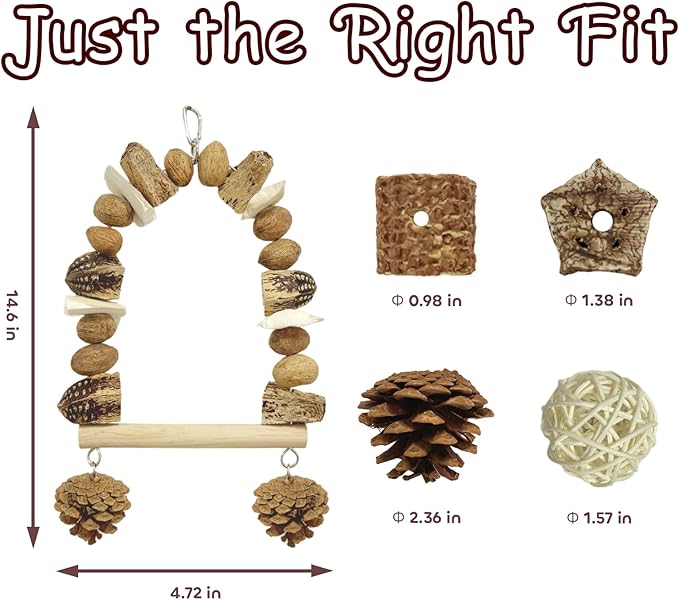 Nut Perch Stand with Interchangeable Materials – Natural, Safe Bird Playset for Beak Exercise & Mental Stimulation