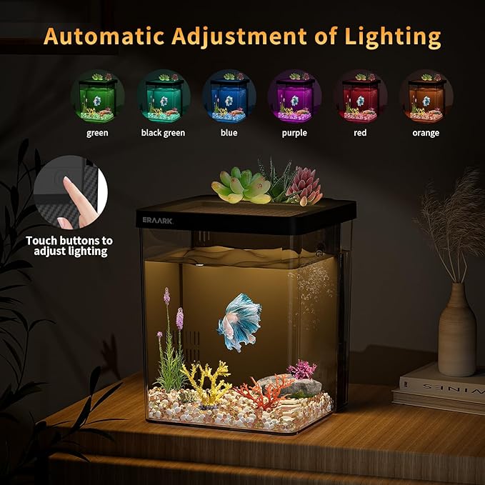 1.5 Gallon Betta Fish Tank Aquarium kit with Filter LED Light, Water Pump, Fish Tank Starter Kits, Fish Bowl