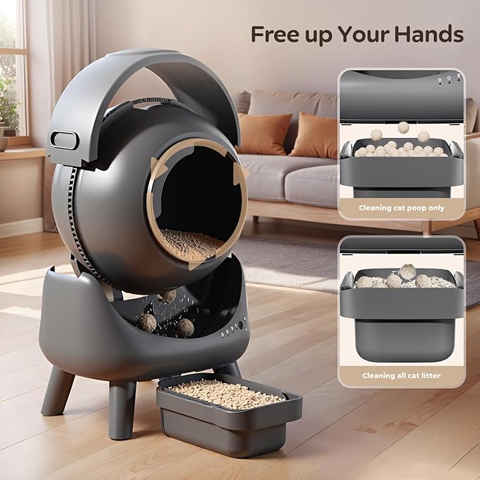Self Cleaning Litter Box for Multiple Cats – Automatic Cat Litter Box with App Control, Odor-Free Waste Disposal, Dual Safety Sensors, Litter Bags, Grey-Qx2