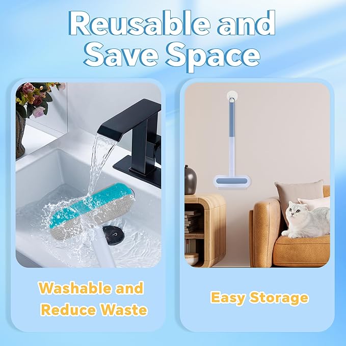 Pet Hair Removal Tool, 4 in 1 Reusable Washable Lint Brush for Cat and Dog Hair Remover, Gentle on Furniture with Extra Long Handle for Couch, Carpet, Clothing, Bedding, Car, Window